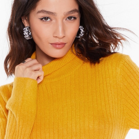 Nasty Gal Crop Mustard Turtleneck- NEW! - Picture 2 of 3